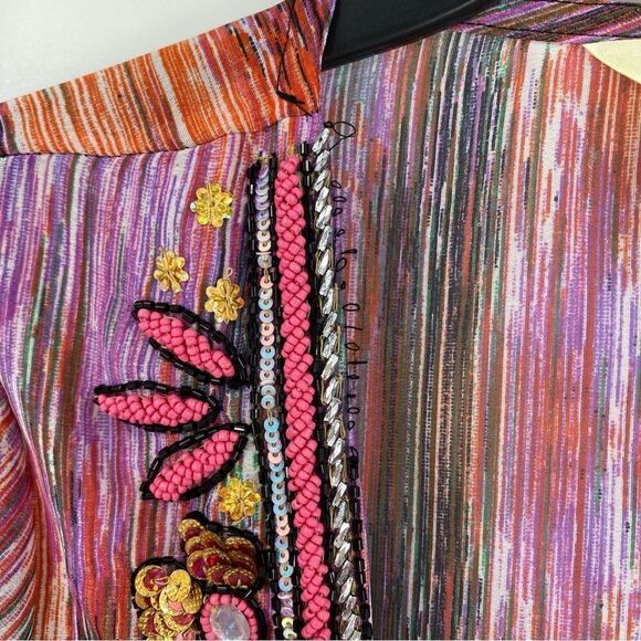 Lucky & Coco Women’s Scoop Neck Colorful Long Sleeve Beaded Neck Tunic Coverup M - Picture 2 of 4